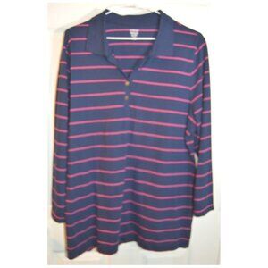 Kim Rogers Perfectly Soft Sz XXL Women's Blue Pink Stripe Blouse Long Sleeve Top